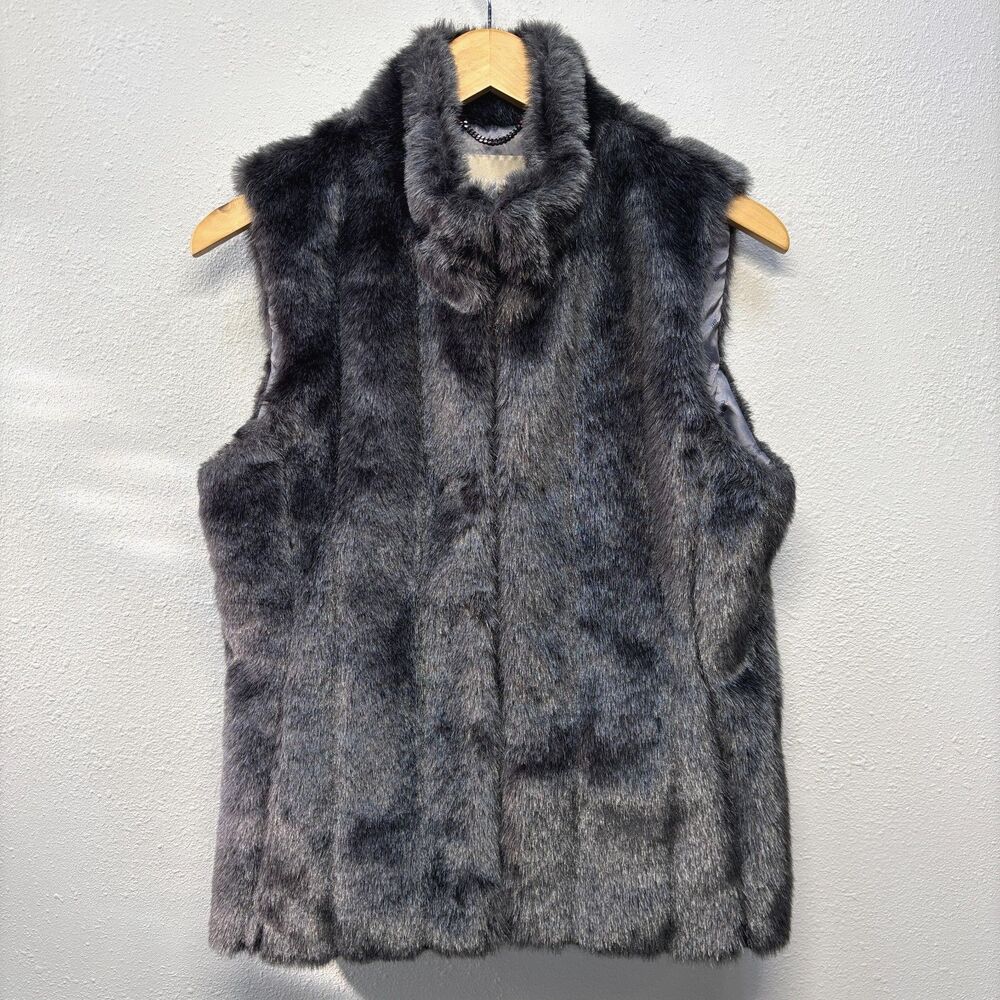 Banana Republic Faux Fur Charcoal Full Zip Vest Jacket Women's Sz S